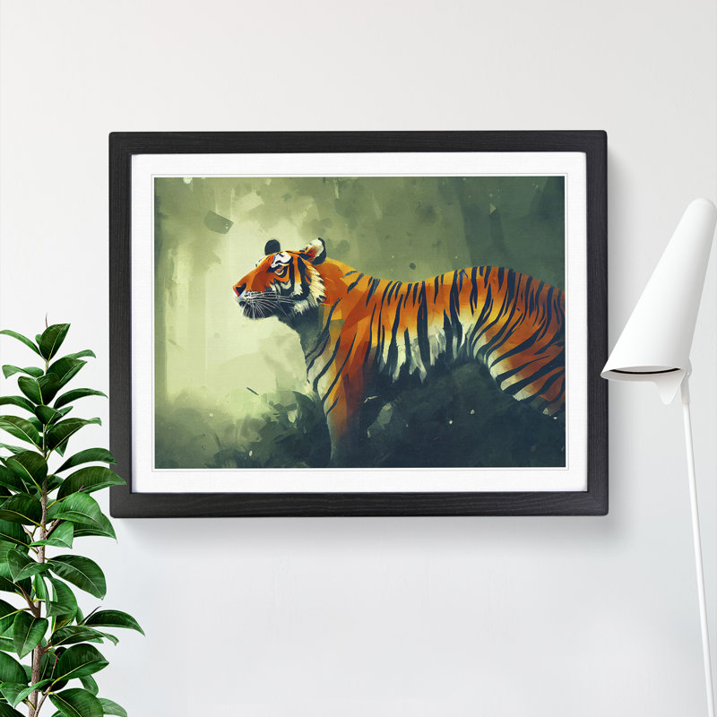 Tiger Art Painting Abstract - Single Picture Frame Print, Black Framed, 25cm H x 34cm W x 2cm D