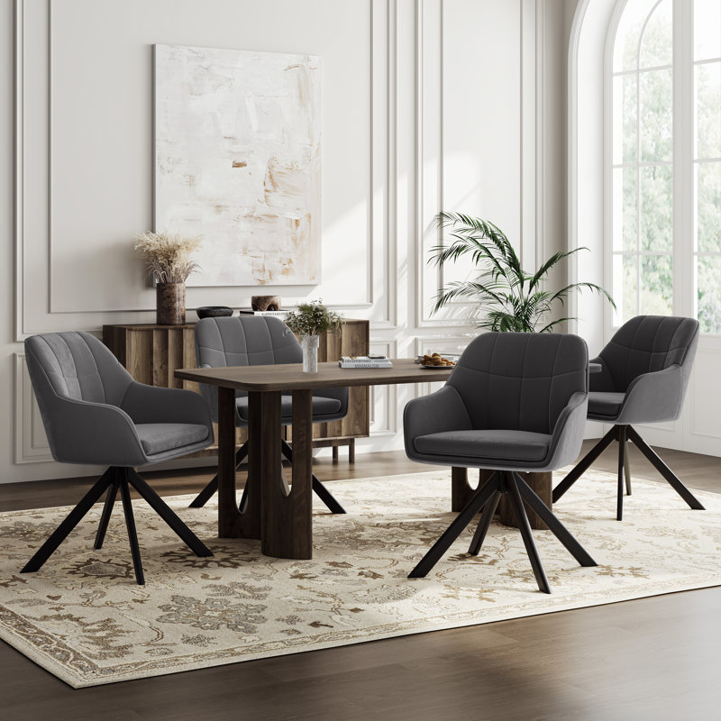 51cm H Upholstered Arm Dining Chair For Kitchen Dining Living Room, Dark Grey Velvet