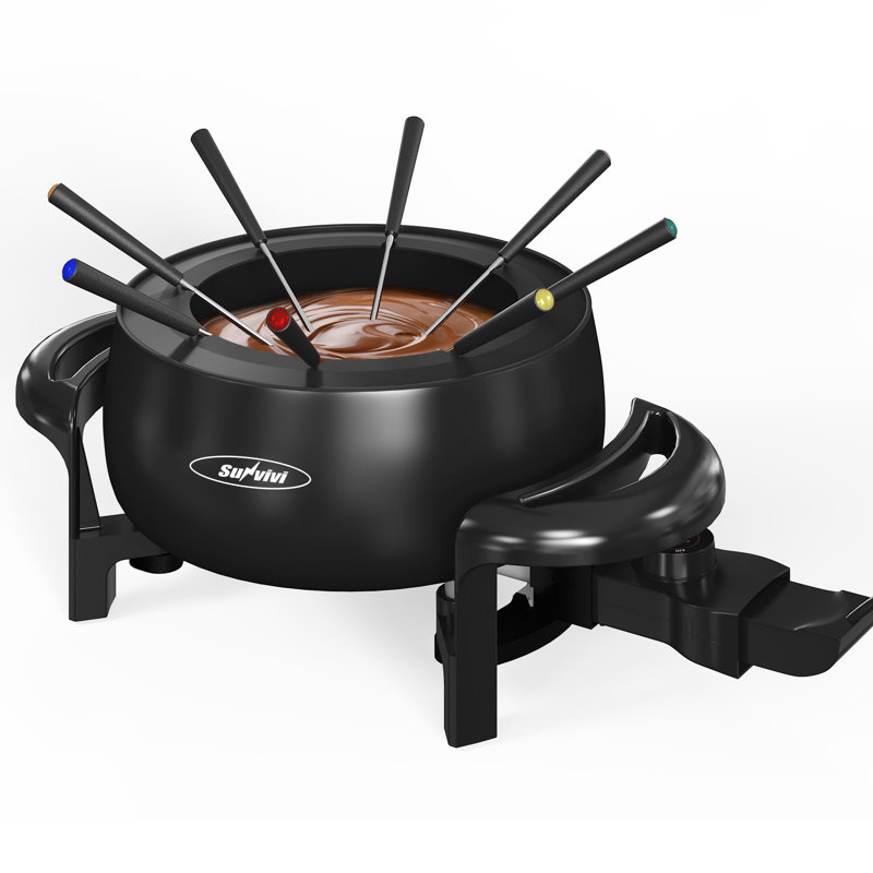 Electric Fondue Pot Set For Melting Chocolate Cheese, 3 Quart Fondue Set With Adjustable Temperature Control And 8 Colour-coded Forks, 1000w Non-stick Fondue Maker For Dessert, Oil And Broth