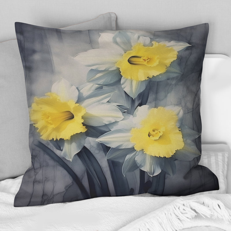 Coussin jaune avec impression de jonquilles Natures jaunes et grises
