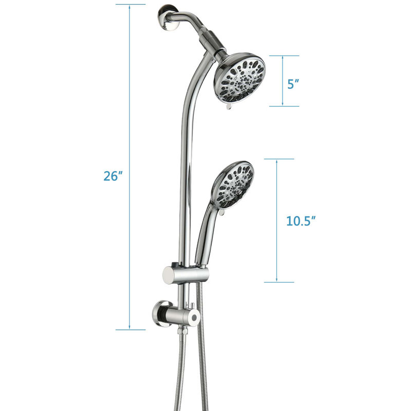 No-Tool Installation 5" Rain Shower & 7-Spray Handheld Combo with 26" Adjustable Slide Bar, Dual Flow 1.8GPM WaterSense​