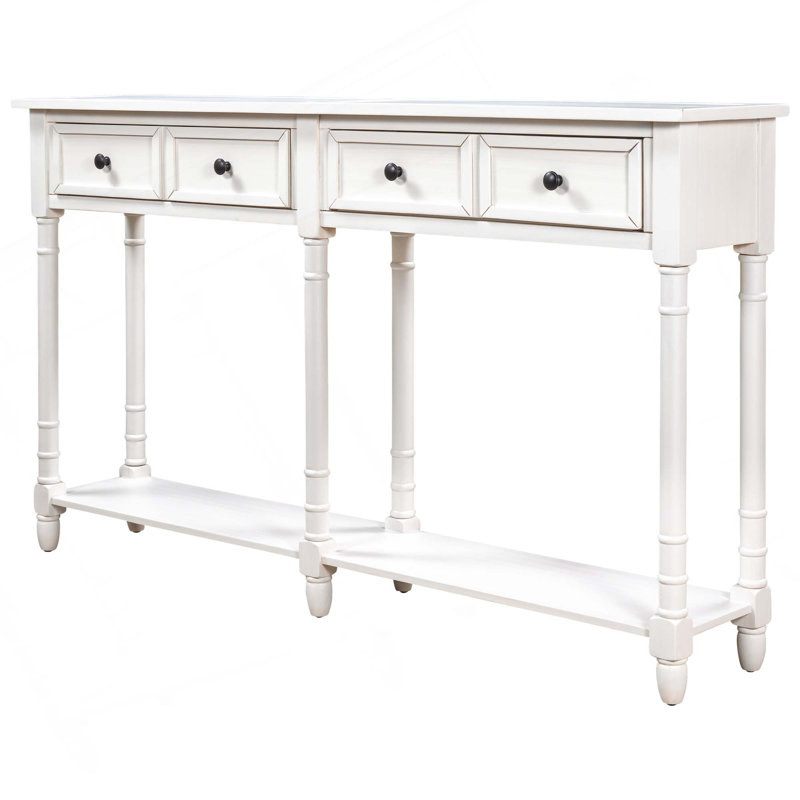 Sheen Wooden Console Table with 2 Drawers & Bottom Shelf, Ivory