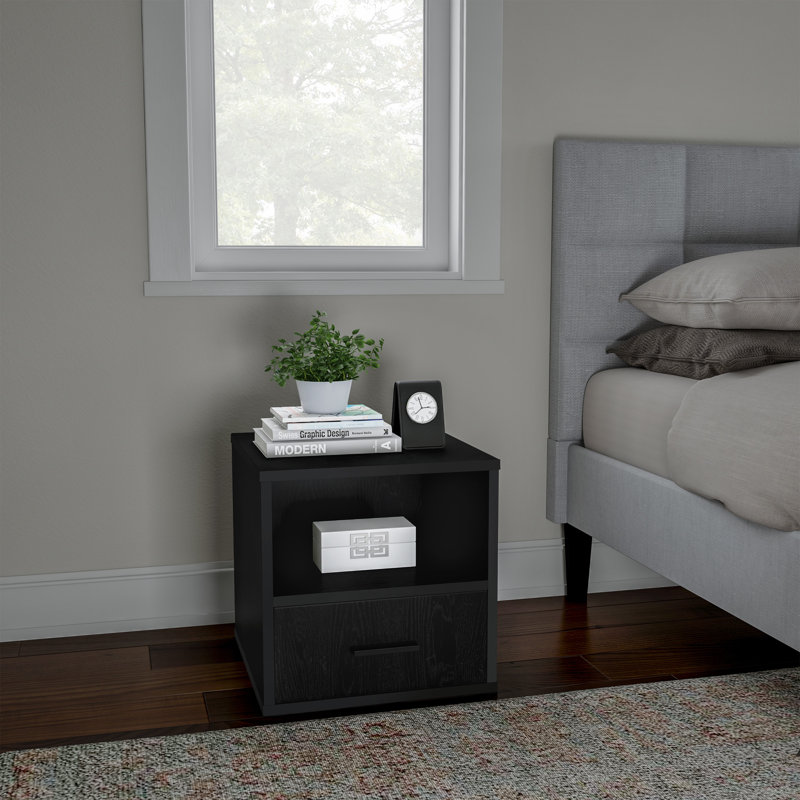 Table d'appoint empilable avec tiroir, noir, Noir