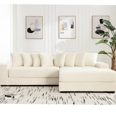 Oversized Two Couches, L-Shaped With Right Chaise, Corduroy, , 8 Pillows, Assembly, Beige Modern L Shaped Eight Easy