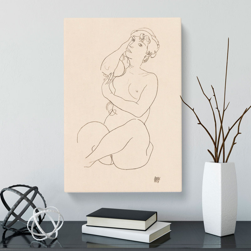 Study of a Naked Woman Vol.3 by Egon Schiele - Wrapped Canvas Drawing - Wrapped Canvas, 35cm H x 35cm W x 3cm D