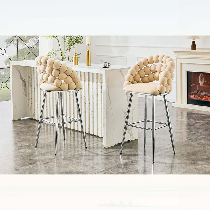 Ensemble de 2 tabourets de bar rembourrés modernes en velours avec pieds en métal chromé pour cuisine et bar