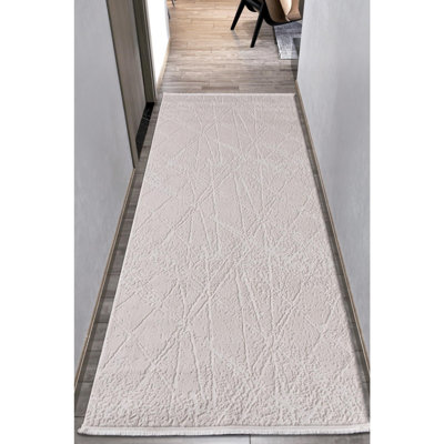 Luxurious Hall Carpet, 100% Acrylic, 31.5 x 59.1 Inches | 2600 g/m², 0.5 in Pile Height, Durable Cotton/Jute Sole | Cream Color, Woven Design | Perfect for Entryways & Living Spaces, Soft & Elegant Feel
