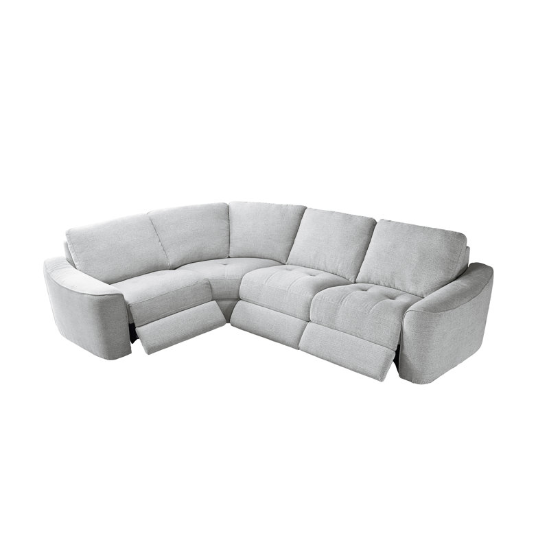 Upholstered Power Motion Modular 4-Piece 3-Recliner L-Sectional, Silver Gray Polyester