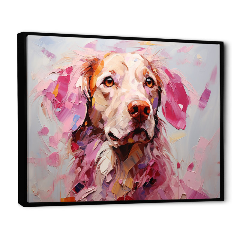 Rose Labrador Popart - art mural chien, Cadre flottant noir, H 24 po x l 32 po x P 1 po