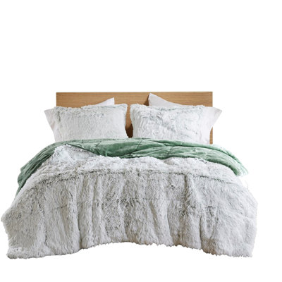 Twin/twin Xl Shaggy Faux Fur Comforter And Sham In /white, Featuring Down Alternative Machine - Washable Design 2 Piece Matching Shams For Xl, Soft Reverse