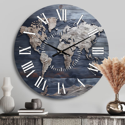 Rustic Routes World Map - World Map White Face Wall Clock