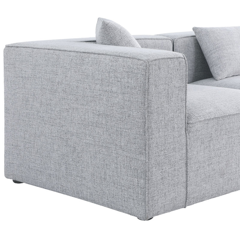 Canapé modulaire réversible de 144 po de large avec repose-pieds, Tissu gris texturé en lin