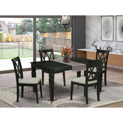 9 Piece Dining Room Table Set Includes a Rectangle Kitchen Table with Butterfly Leaf and 8 Linen Fabric Dining Chairs, Black