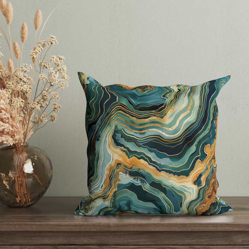 Housse de coussin réversible Agate, Vert / Jaune / Gris, H 18 po x l 18 po