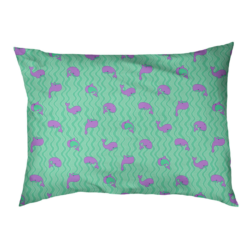 Coussin pour chien Campion Whales, Grand (l 42,5 po x P 32,5 po x H 14 po), Vert / mauve