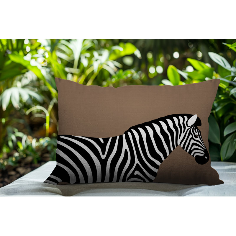 Oreiller rectangulaire réversible intérieur / extérieur Hala Zebra, Beige, H 20 po x l 14 po