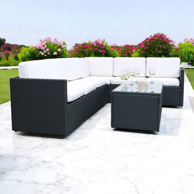  Black Corner Lounging Set, White, Black