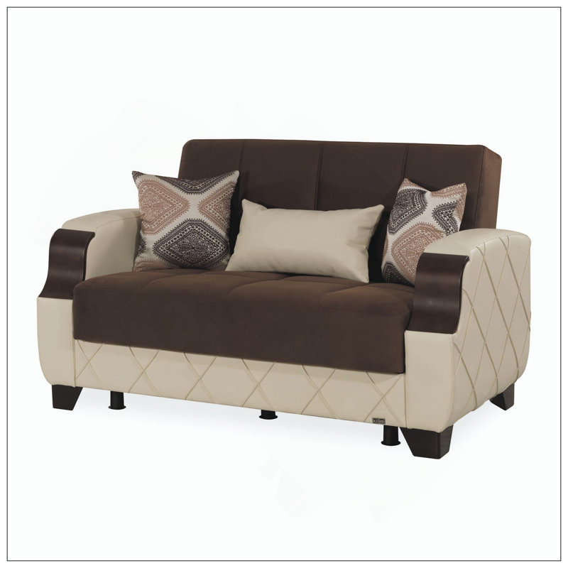 Causeuse convertible rembourrée avec rangement, Cream/Brown Fabric