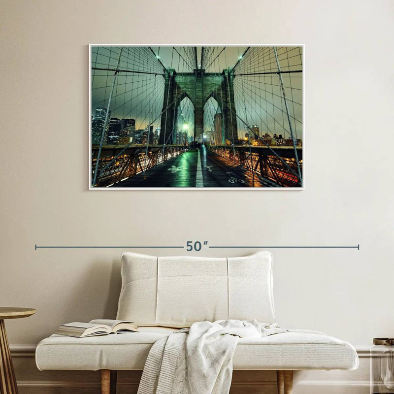 Brooklyn Bridge Nightfall, Cadre flottant blanc, 40 po x 27 po