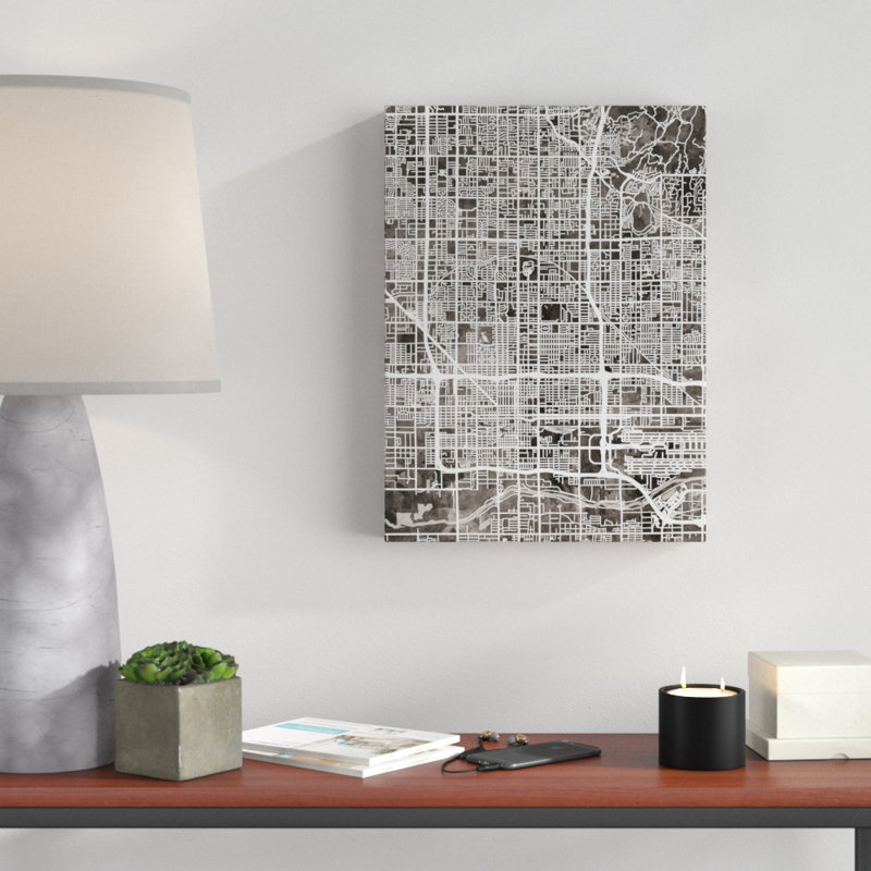 Phoenix Arizona City Map Black by Michael Tompsett - Print on Canvas, 19" H x 14" W x 2" D