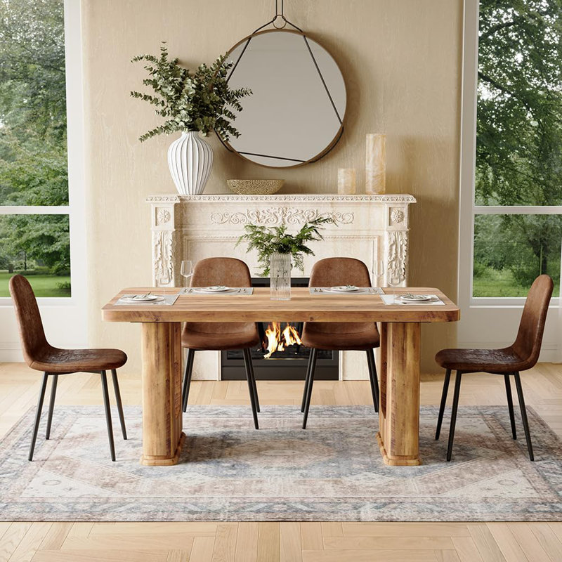 64.5" Dining Table Set for 4 ,Modern Farmhouse Dining Room Set with Decorative Pedestal Legs,  5 Pieces: Table, 4 Chairs