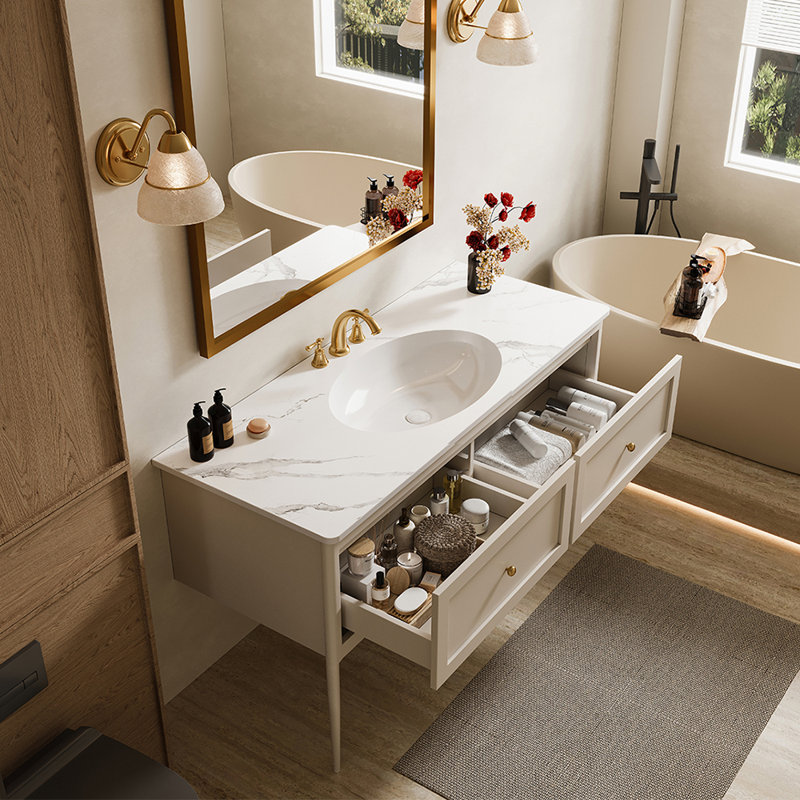 Armoire de salle de bain moderne américaine simple, Crème, crème