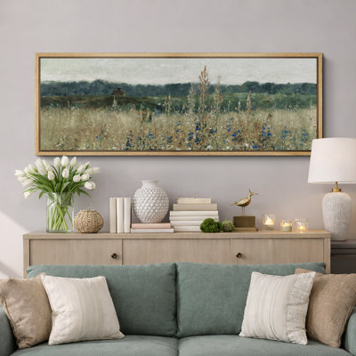 Rustic Countryside " Rustic Field Wildflowers Vintage Countryside Nature Landscape Retro Art Decor Extra Large Pictures " Print