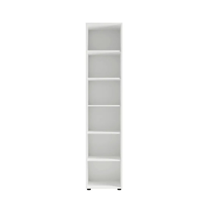 Sunde 08 Bookcase 45cm - Cashmere, Elegant Five-Shelf Tall Bookcase, White