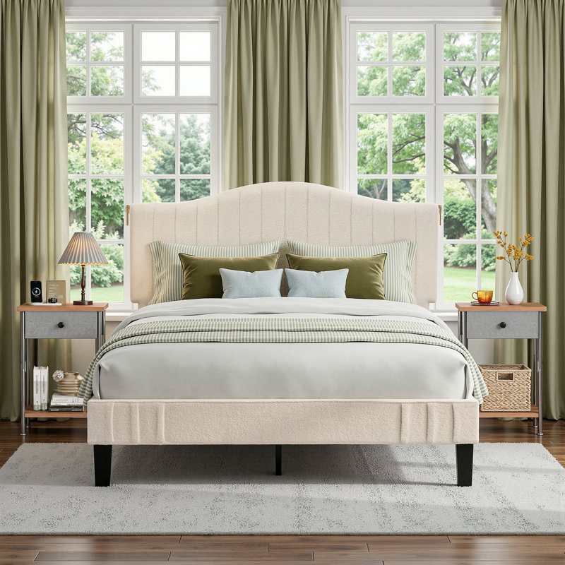 3 Piece Bedroom Furniture Set – Upholstered Full Size Platform Bed Frame With Adjustable Headboard & 2 Fabric Drawer Nightstands, Modern Bed With Nightstand Set, No Box Spring Needed