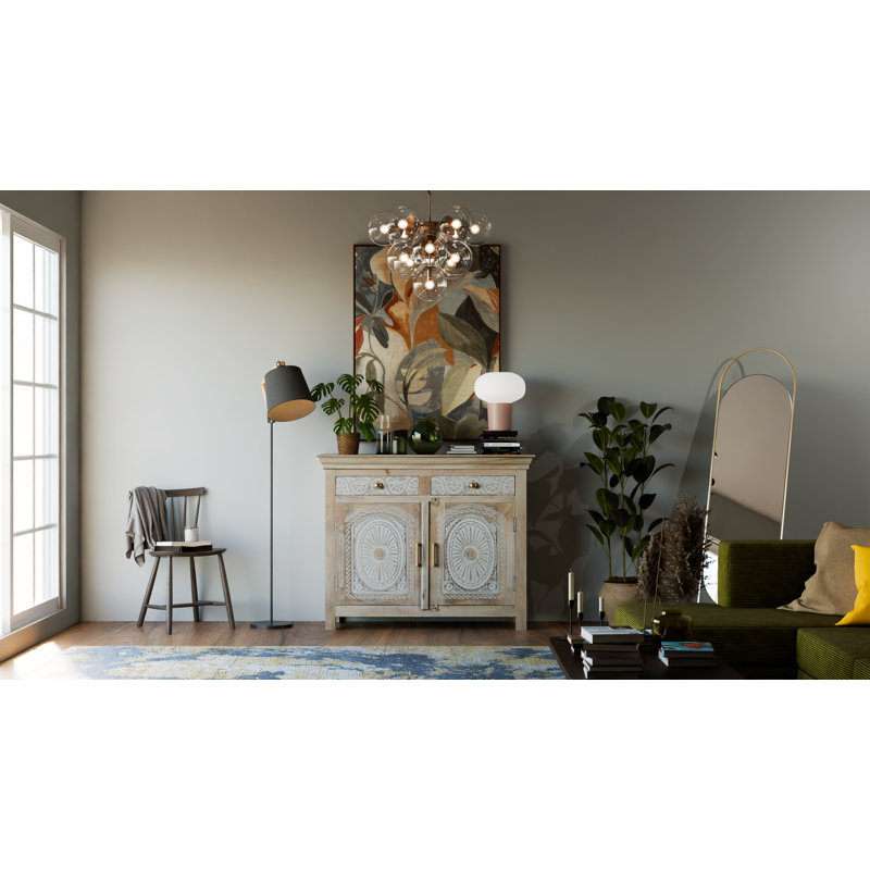 Berlene Solid Wood Accent Cabinet, White/Natural