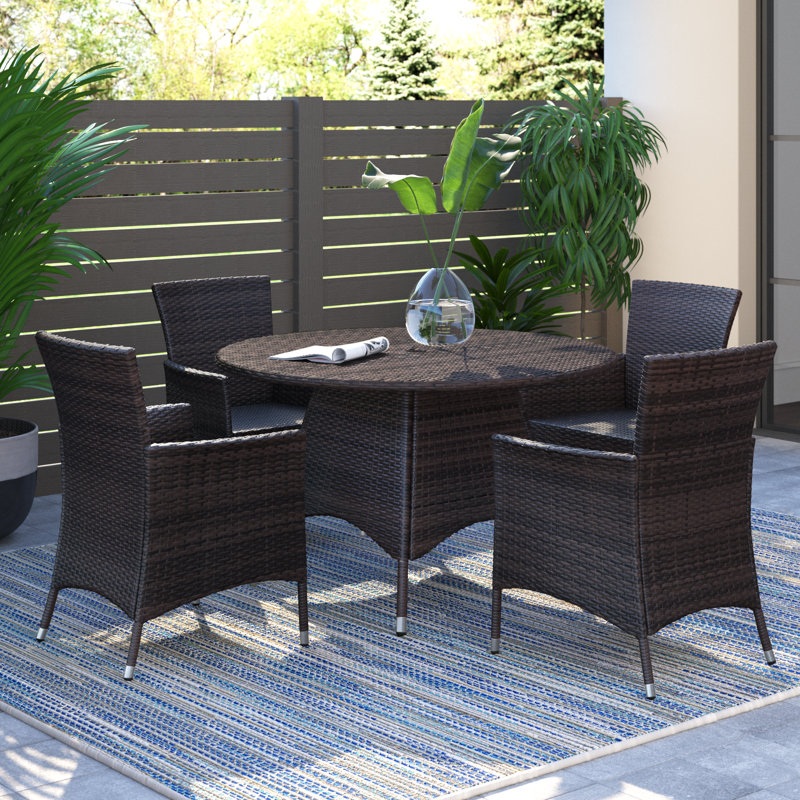 Antuna 4-Person PE Wicker Patio Dining Set with Round Umbrella Table