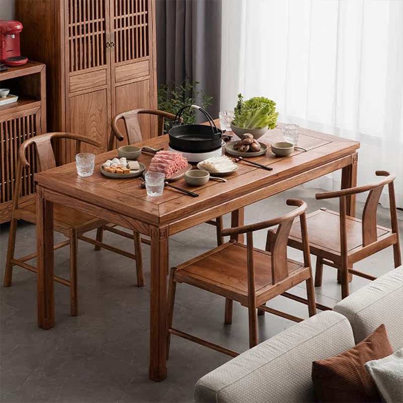 Nut-brown Rectangular Solid Wood Dining Table