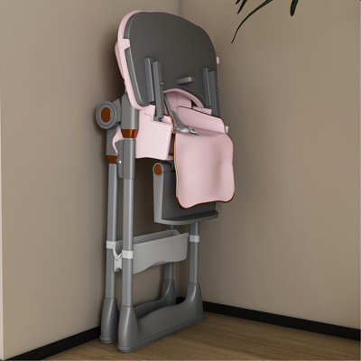 Pink Portable Feeding Seat For 0 - 6 Years, Equipped With Adjustable Five Point Belt, Silent Lockable Wheels, Tray, And One Second Folding Living Room Bedroom Travel