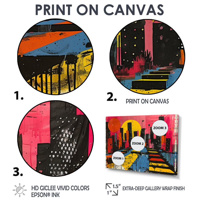 Impression d'art mural orange, rose, paysage urbain II - gratte-ciel, Cadre flottant brun, H 28 po x l 60 po