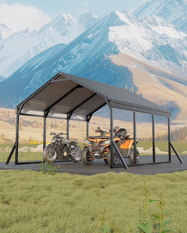 All-Weather Metal Carport with Reinforced Steel Roof, 12x13x9 ft Heavy-Duty Outdoor Shelter for Cars, Motorcycles, ATVs and Boats