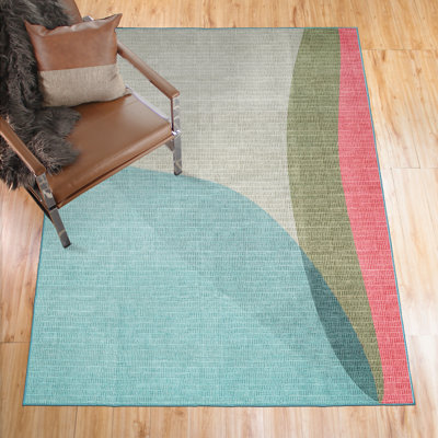 Cove Green Performance Flatweave Washable Abstract Indoor / Outdoor Rug