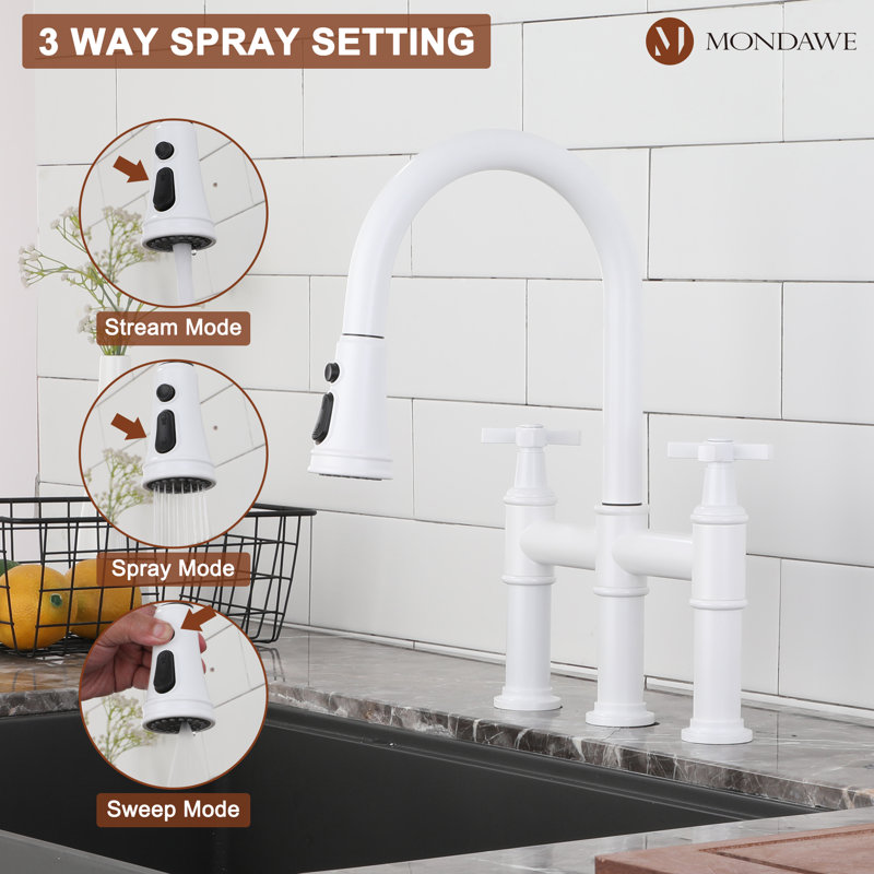 Mondawe Pull Down Kitchen Faucet, White