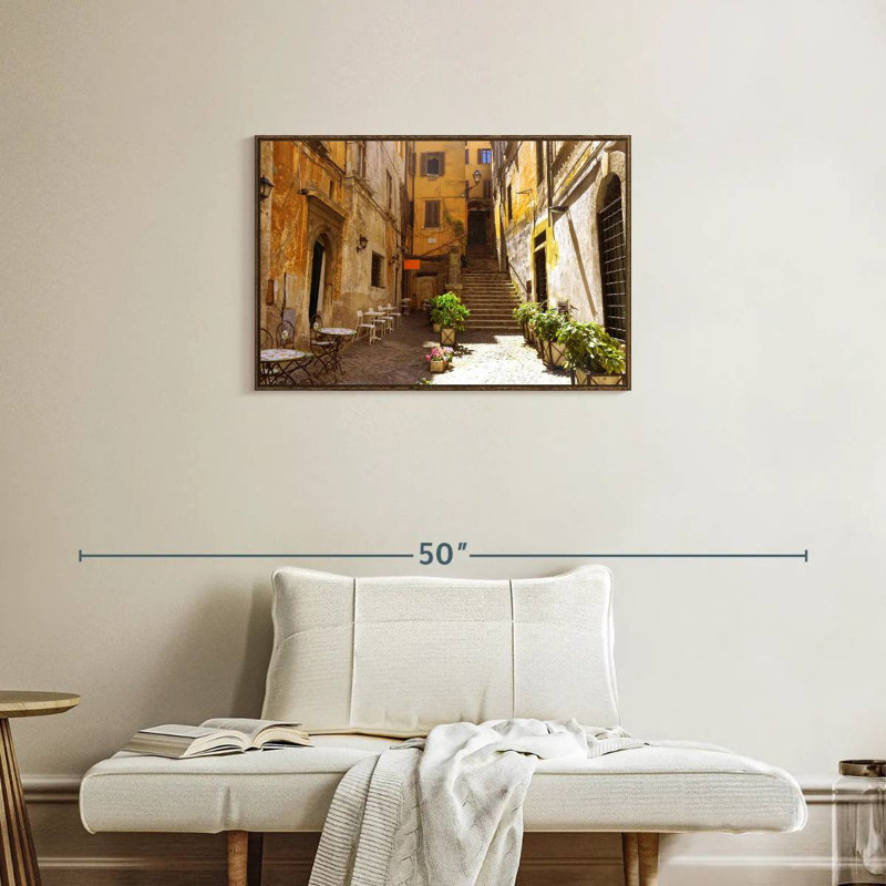 Rue romaine pittoresque, Cadre flottant noyer, 31 po x 21 po