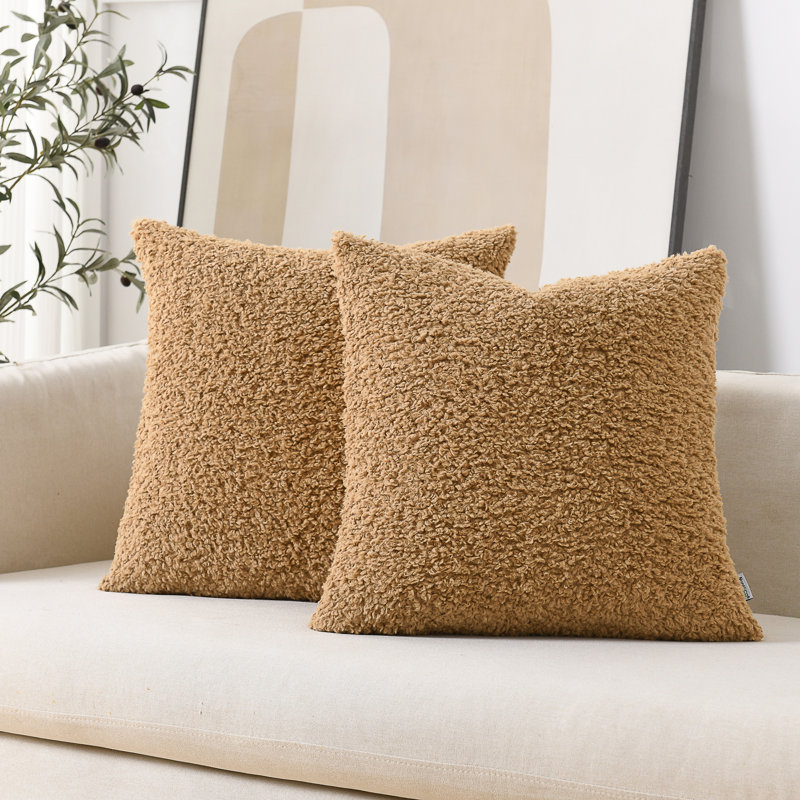 Faux Fur Throw Pillow Covers Soft Teddy Polyester Square Throw Pillow Cover, Brown
