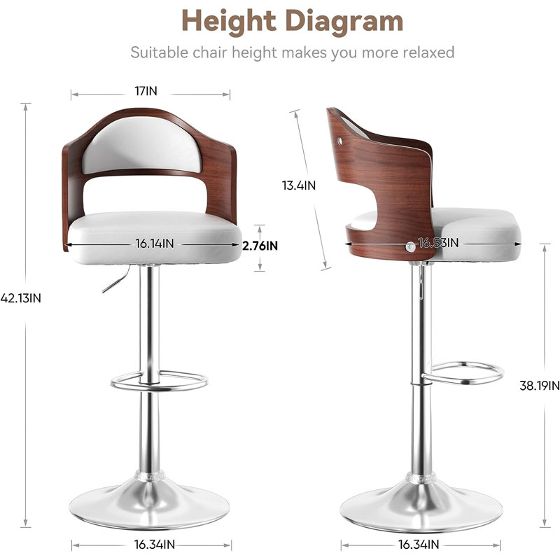 Modern Heavy Duty Swivel Bar Stools with Backrest – Adjustable Height Counter PU Leather Chairs with Footrest, 550lbs Capacity, Non-Slip Base, 360° Rotation for Kitchen Island, Home Bar, Coffee Shop