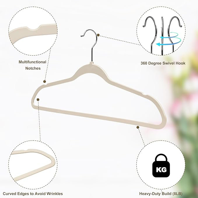 Cintres en plastique de qualité mince pour vêtements - cintres gris de 16,5 po avec crochet pivotant, paquet de 200, Ivoire