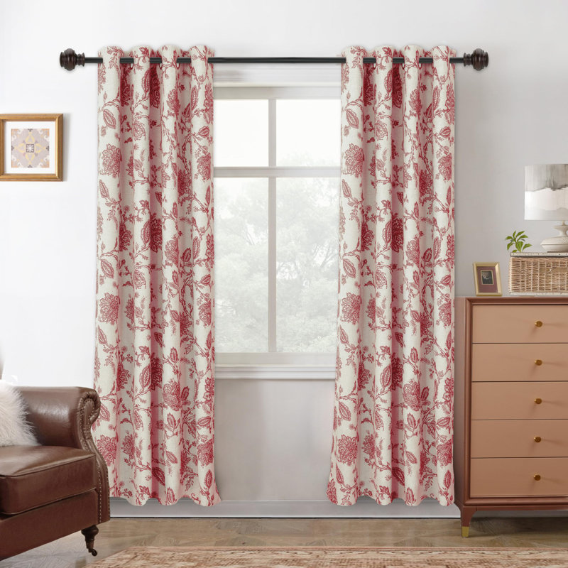Zawacki Linen Blend Blackout Sliding Panel Pair, Red/Beige, 52" W x 96" L