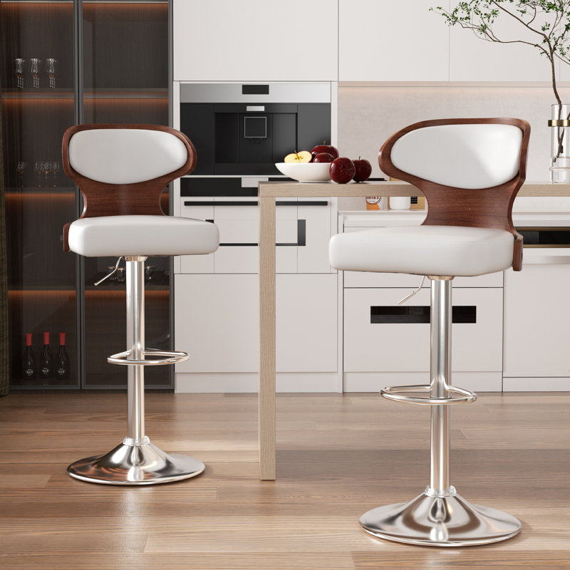 Tabourets de bar pivotants avec dossier Olivetti, Chrome chrome, Blanc, 2