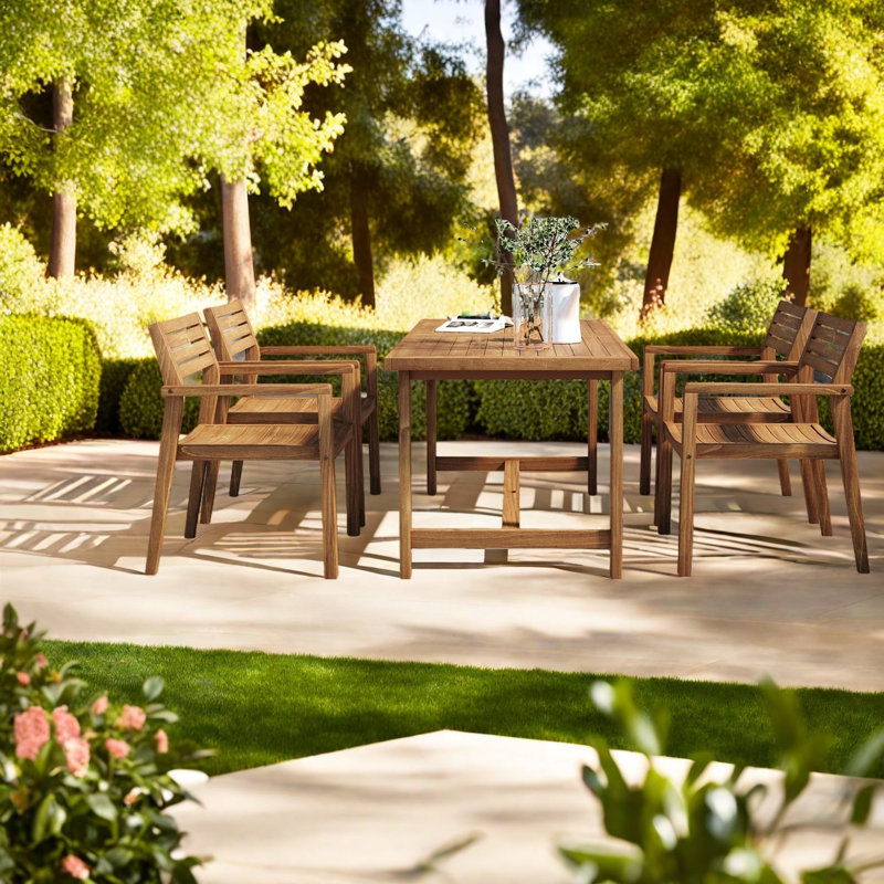 Ensemble de salle à manger de patio en bois d'acacia durable, table rectangulaire au design moderne pour l'intérieur et l'extérieur