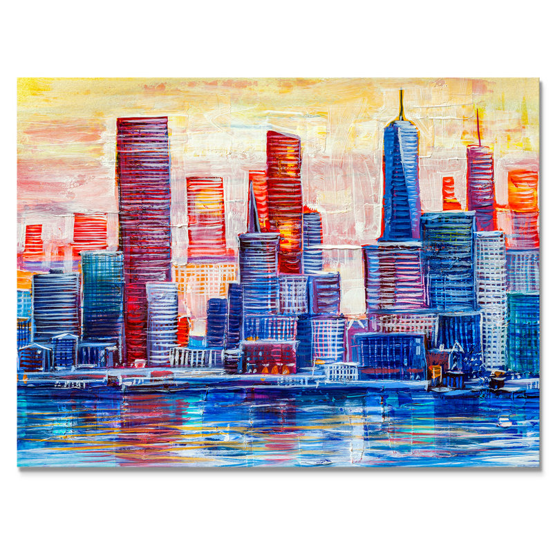 «Abstract Nyc Skyscrapers», peinture sur toile, H 8 po x l 12 po x P 1 po, Toile tendue