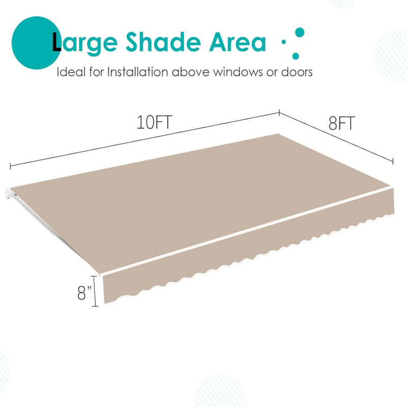 Retractable Awning Replacement, Beige, 8" H x 120" W x 96" D