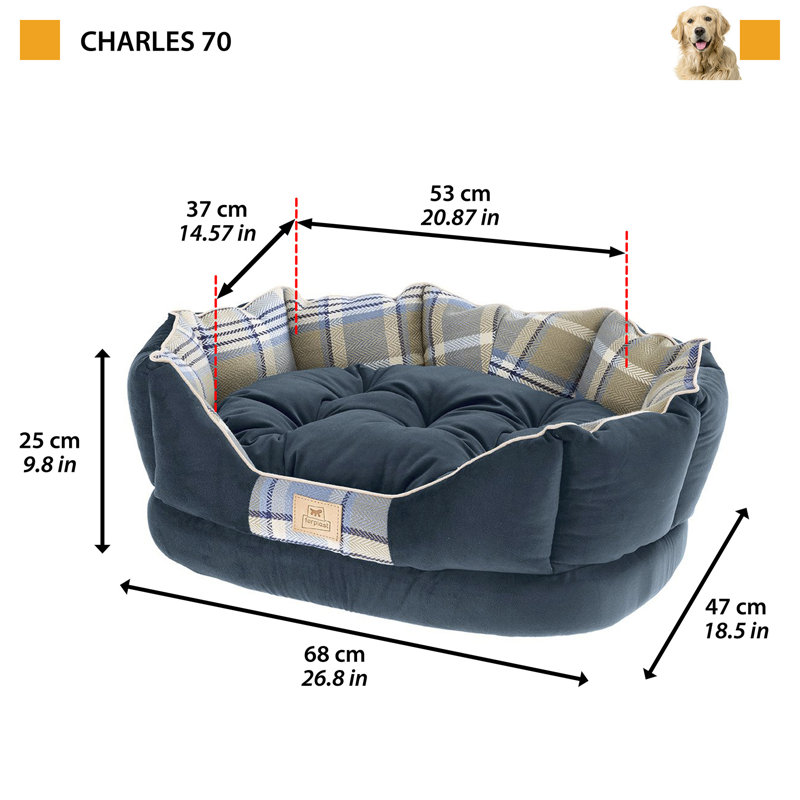 Velvet Bolster Pet Bed, Blue, 47 W x 68 D cm
