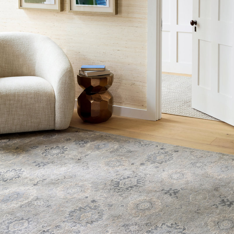 Lila Hand Knotted Wool Geometric Area Rug in Gray/Blue, Runner 2'6" x 8'