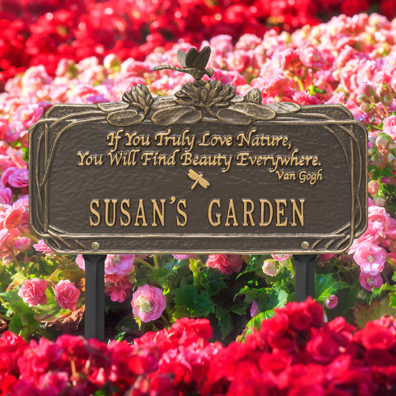 Dragonfly Quote Personalized Garden Sign, Yes, Bronze/Gold