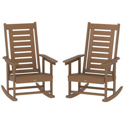 Outdoor Rocking Chairs Set of 2, HDPE Patio Rocking Chairs with 28" High Back and Wide Armrests, All-Weather Slatted Porch Rockers for Garden, Balcony by Rosecliff Heights